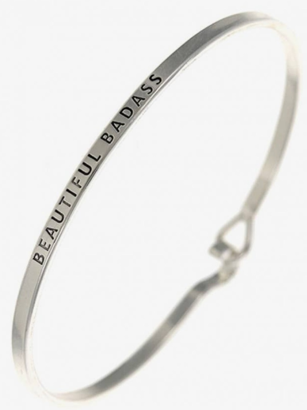Silver "Beautiful Badass" Engraved Bangle Bracelet